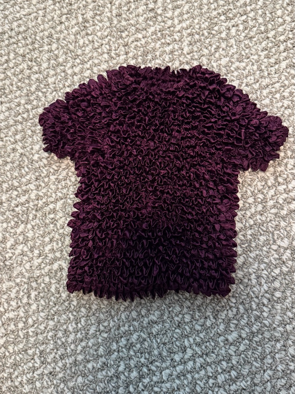 Ruched Short Sleeve Top in Deep Plum Y2k Popcorn shirt